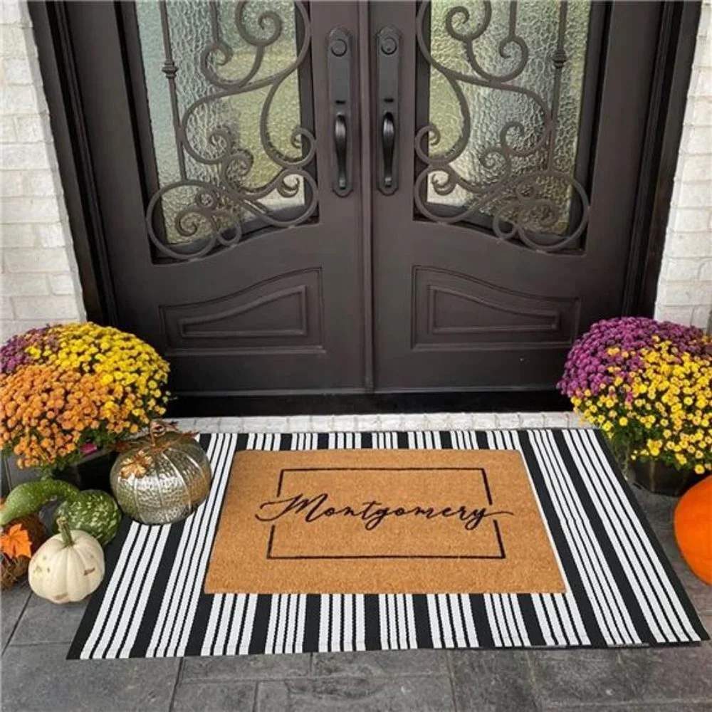 Black and White Striped Outdoor Rug Front Porch Rug 27.5